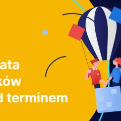 IKE/IKZE: wypłata środków przed terminem. Dwie postacie w balonie unoszą się nad chmurami, symbolizując swobodę i możliwość szybkiego dostępu do pieniędzy.