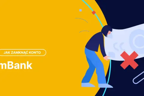 Jak zamknąć konto w mBanku? Ilustracja przedstawia osobę zamykającą konto bankowe.