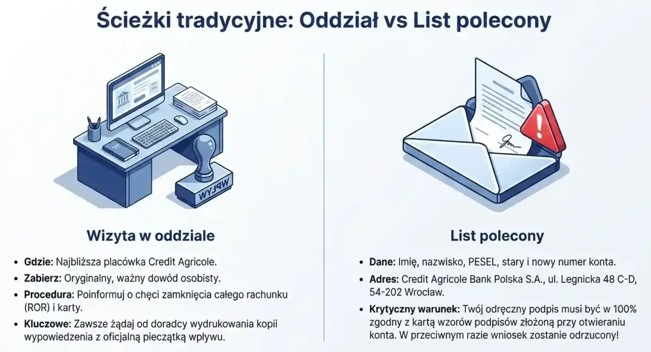 Jak zamknąć konto w Credit Agricole? Wizyta w oddziale lub list polecony. Sprawdź, co potrzebujesz i jak to zrobić.